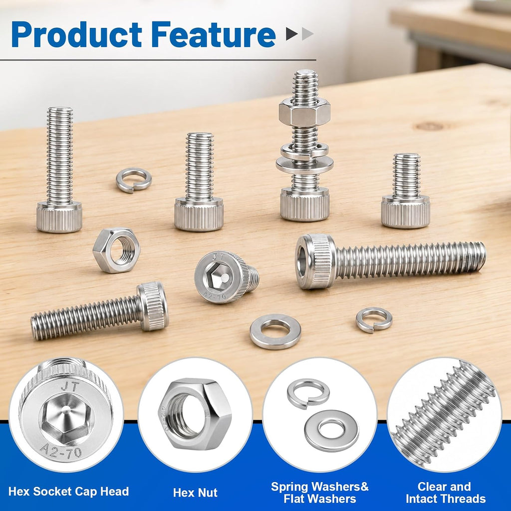 292PCS M6 Socket Bolts Nut Assortment Kit, M6x8/10/12/16/20/25/30/35mm