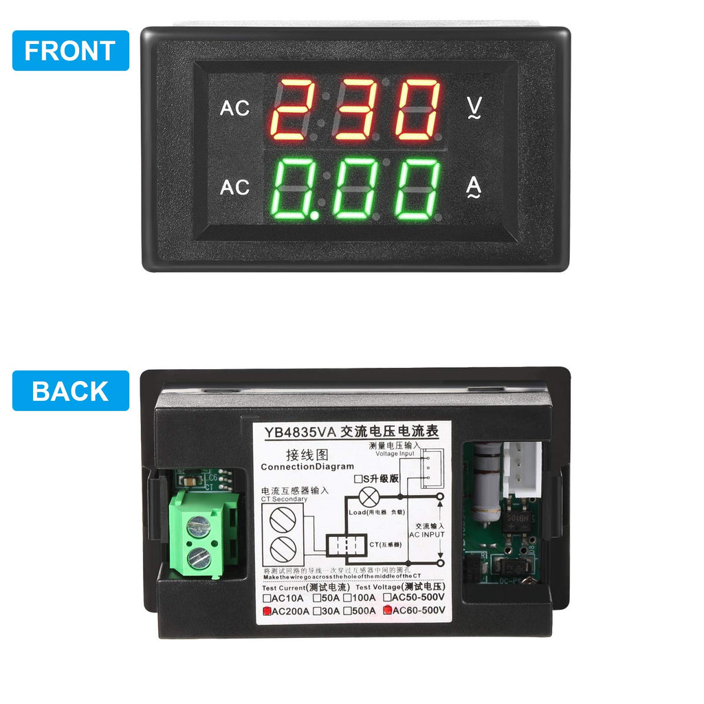 Frienda AC Amp Meter 500v 200a, Digital Dual Display, 2 Pieces