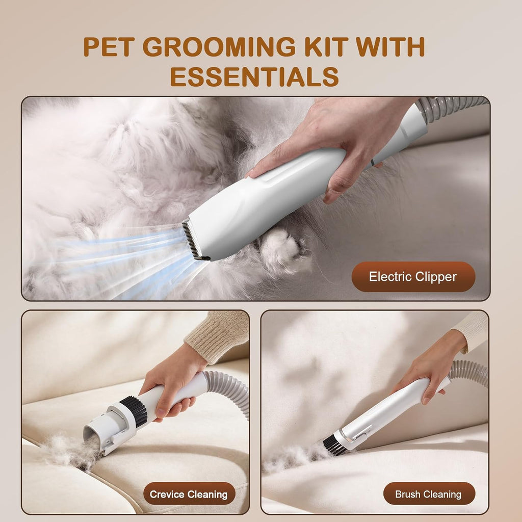 Dog Grooming Vacuum, Dog Grooming Kit, 3 Suction Modes Dog Brush Vacuum with 5 Pet Grooming Tools (Oyster White)