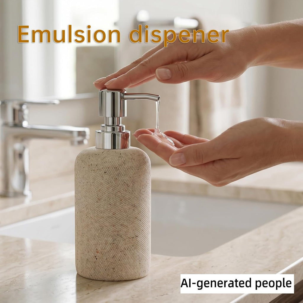 Bathroom Accessories Set,4 PCS Bathroom Organizer,Sand Stone Look,Beige | Simple, Modern Decor, Twill, With 10OZ Soap