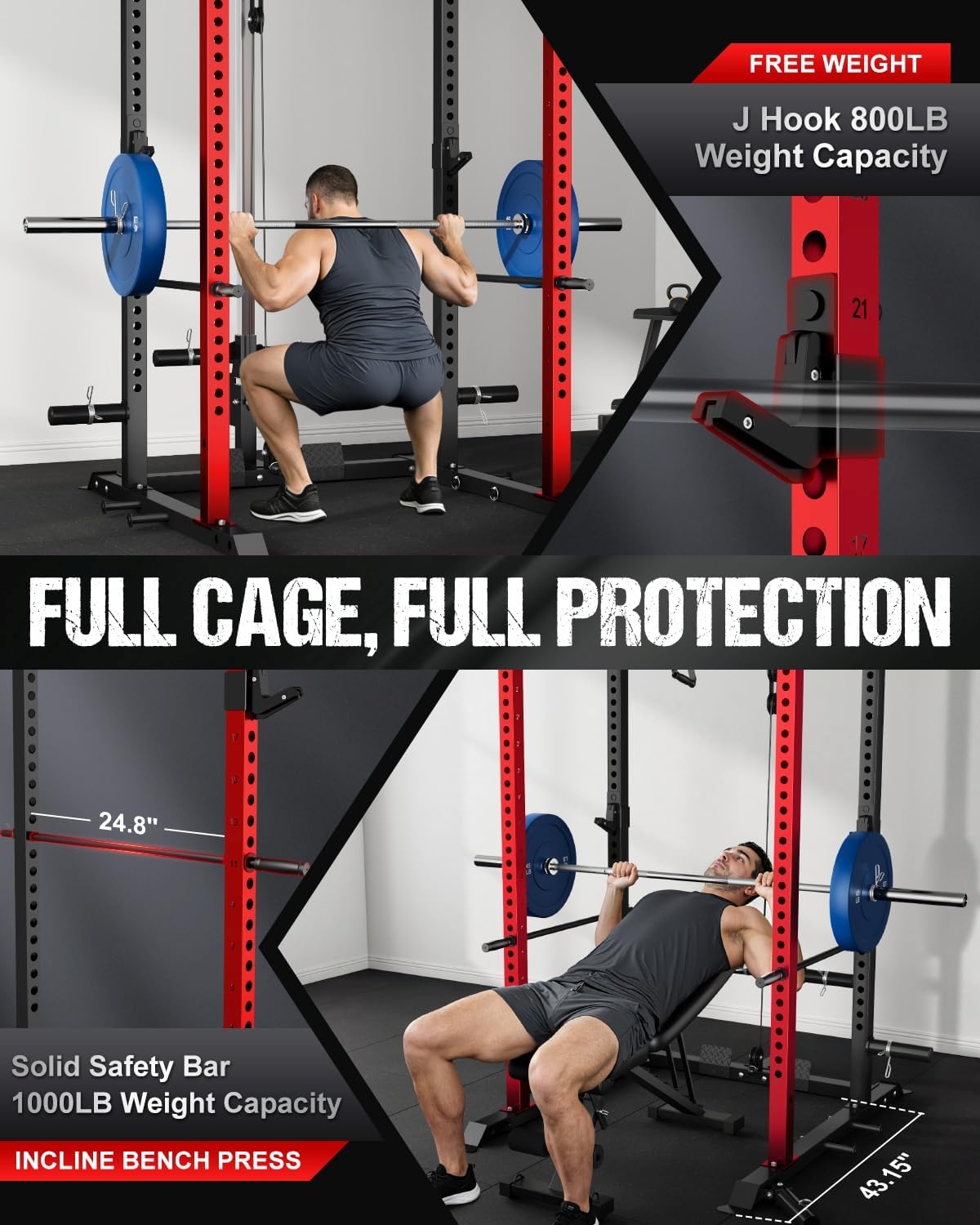 C1-V4 Power Cage, 2000LBS Squat Rack with LAT Pulldown, Multi-Function Weight Cage Strength Training Machine, Workout