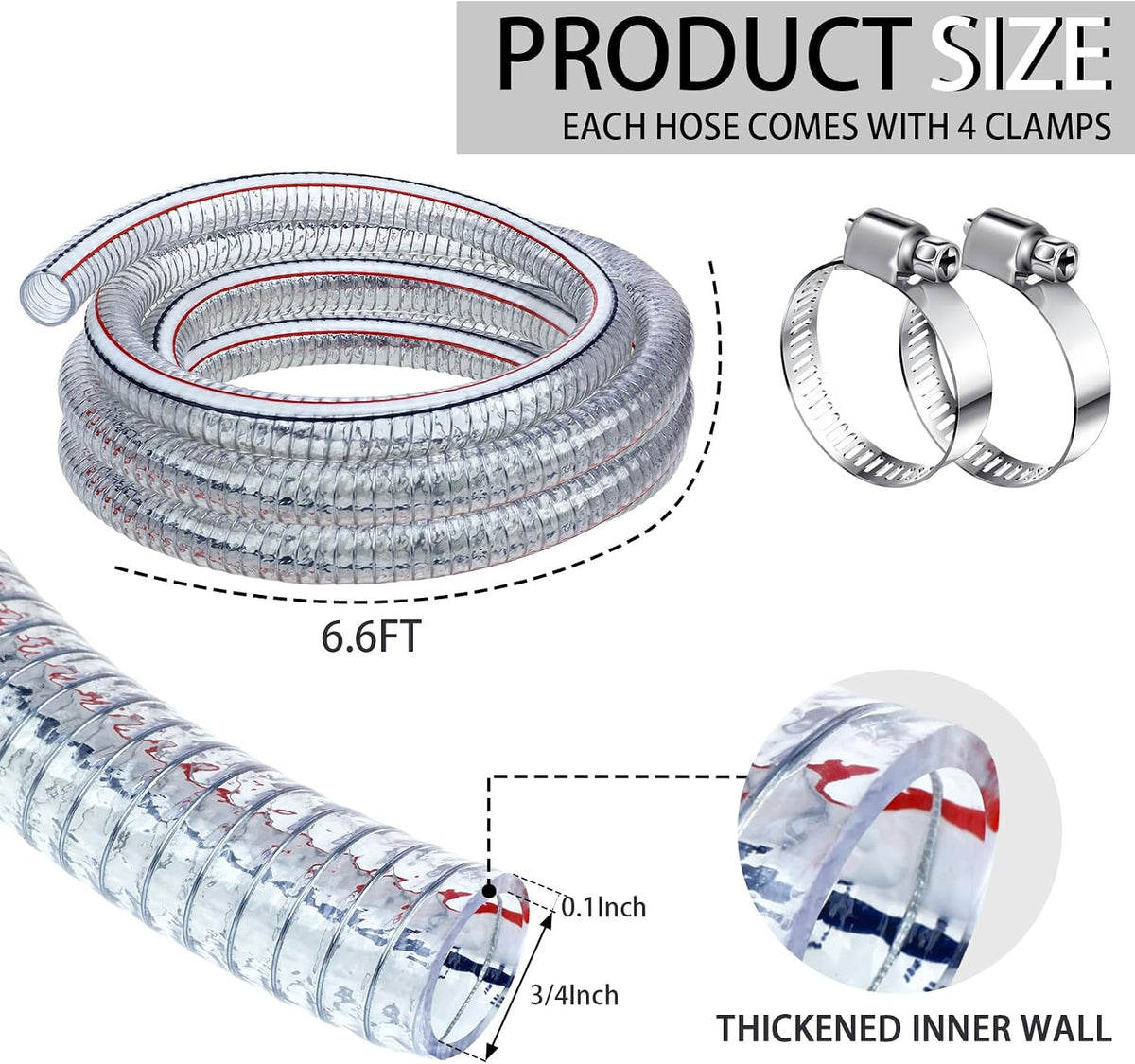 Frienda Flexible Hose Pvc Tubing with Fasteners, 3/4 Inch ID, 6.6 Ft