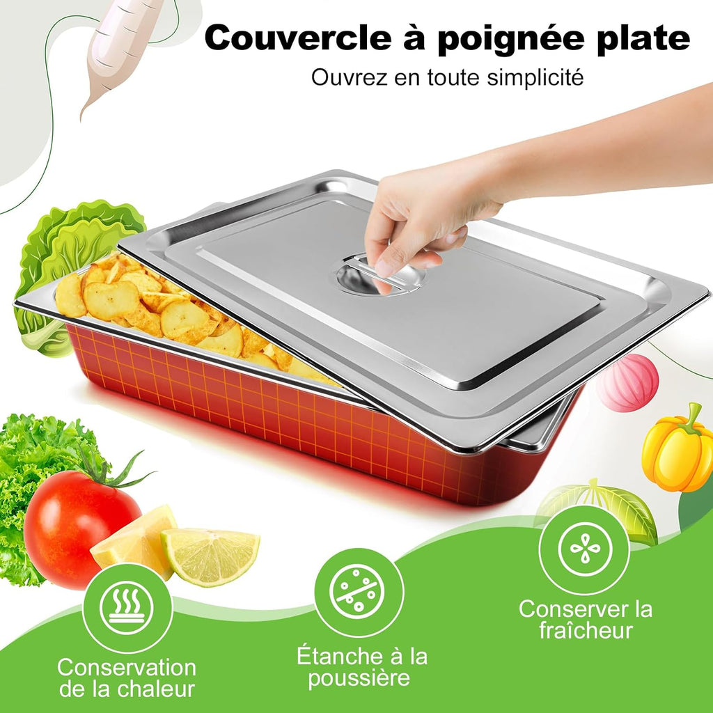 1/1 Full Size 4" Deep Stainless Steel Hotel Pan Steam Pans 4PCS with Lids