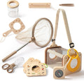Wooden Bug Catcher Kit for Kids 3-8, 10PCS Durable Outdoor Explorer Kit with Magnifying Glass, Butterfly Net & STEM