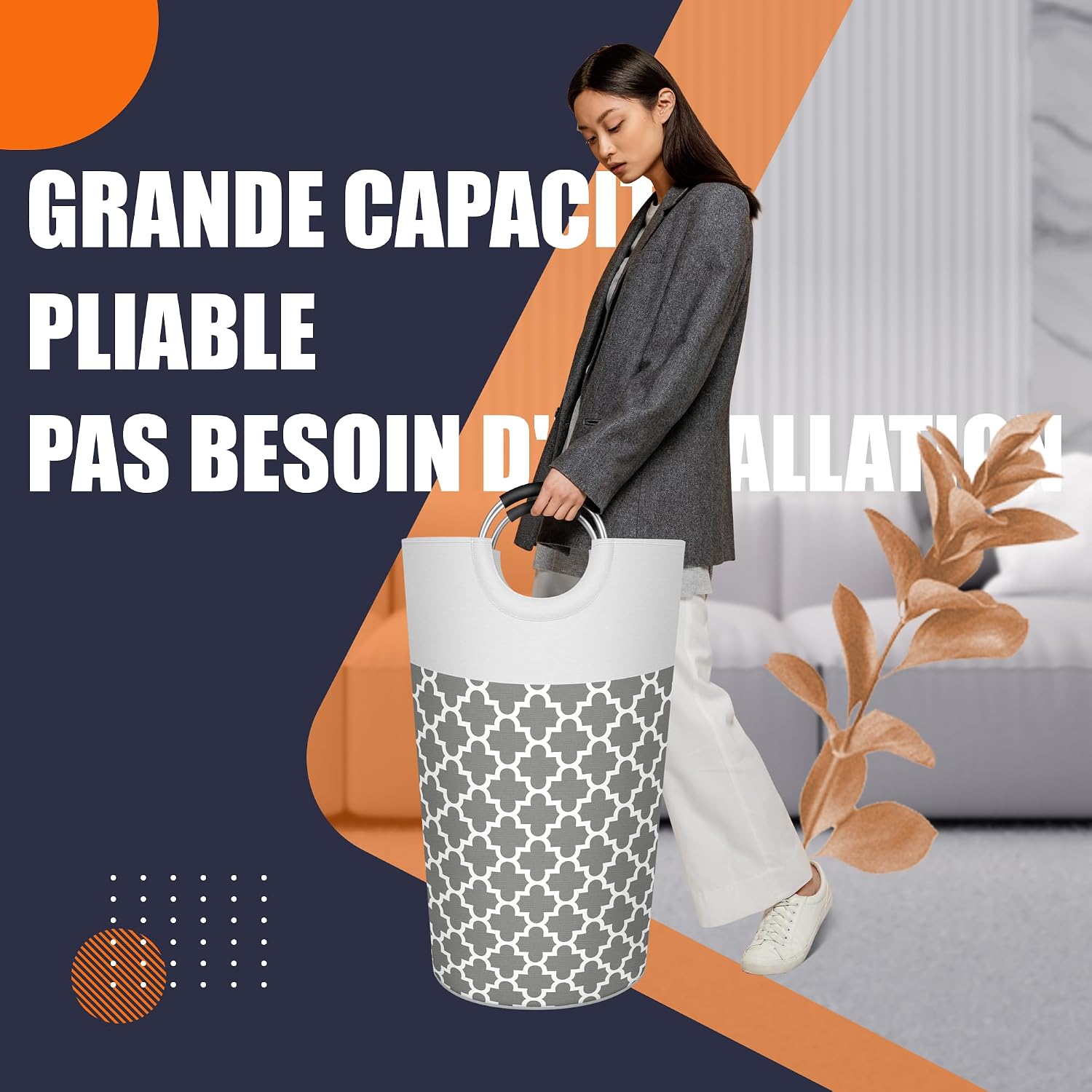 90L Light Laundry Basket (13 Colors), Waterproof Laundry Hamper, Laundry Bag with Padded Handles, Clothes Hamper