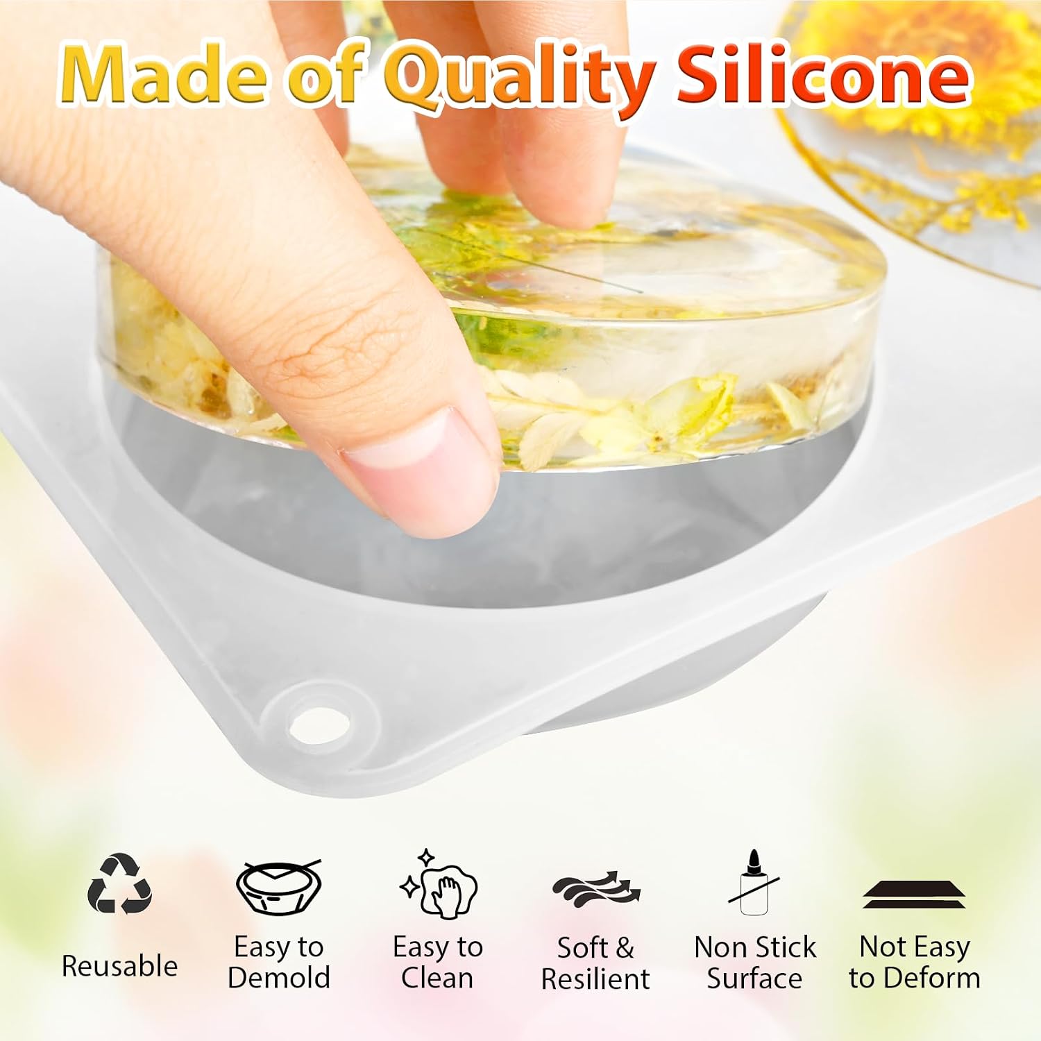 6 Cavity Deep Coaster Mold for Epoxy Resin, Flower Preserve | Thickened 0.78" Deep, Smooth Non-Stick Interior