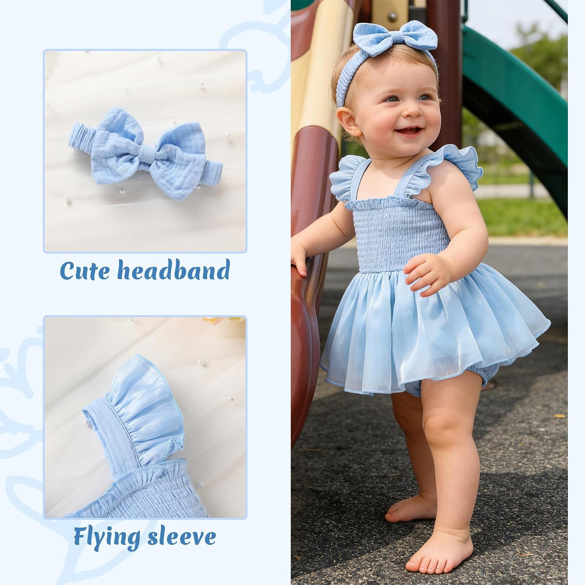 Baby Girl Tulle Romper Dress Infant Sleeveless Ruffle Bodysuit Tutu Skirt Toddler Summer Clothes with Headband
