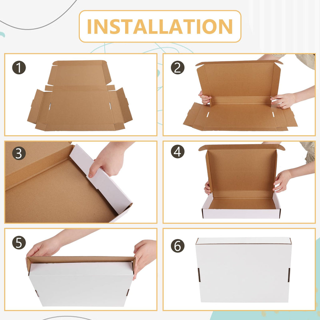 6 Pack 12x9x3 Shipping Boxes, White Corrugated Cardboard Boxes for Packaging Small Business, Moving, Shipping