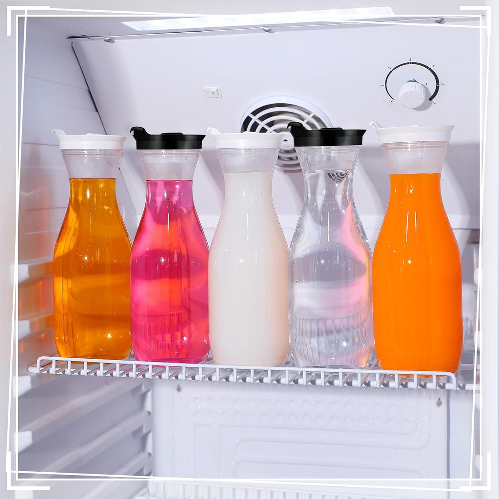 24 Pcs Plastic Water Carafe with Lid 32 Oz Clear,White, Black Cap