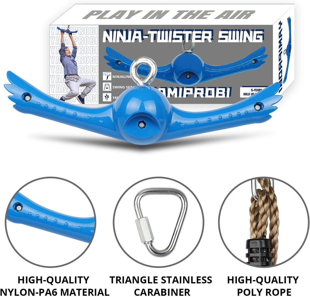Ninja-Twister Swing Spins Set: Slackline Attachments - 360° Handle Twist-Spin Flips Toy Activate Ninja Powers Warrior