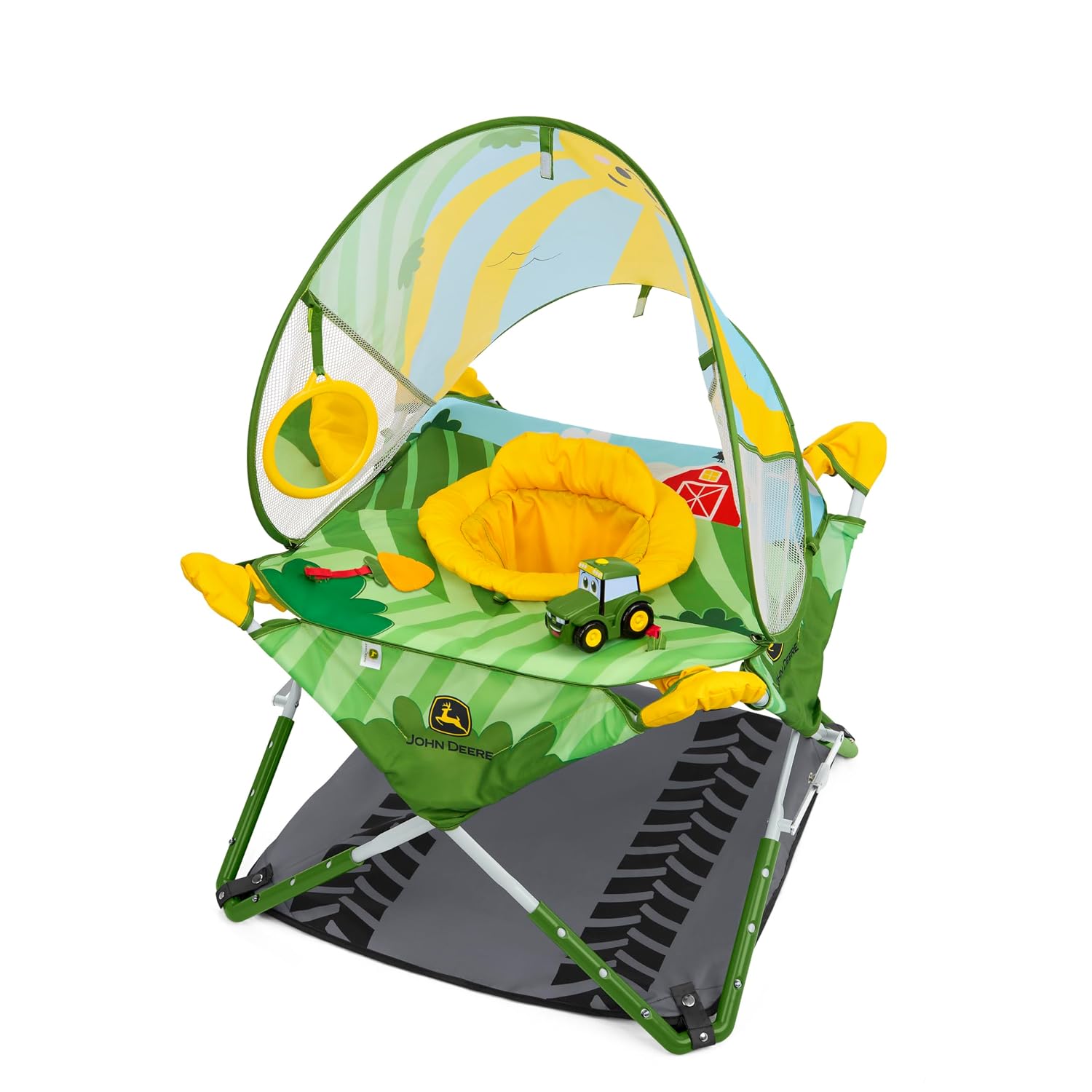 John Deere Pop 'N Jump Portable Baby Jumper, Foldable Indoor/Outdoor Baby Jumper with Sensory Activities, Ages 6–12
