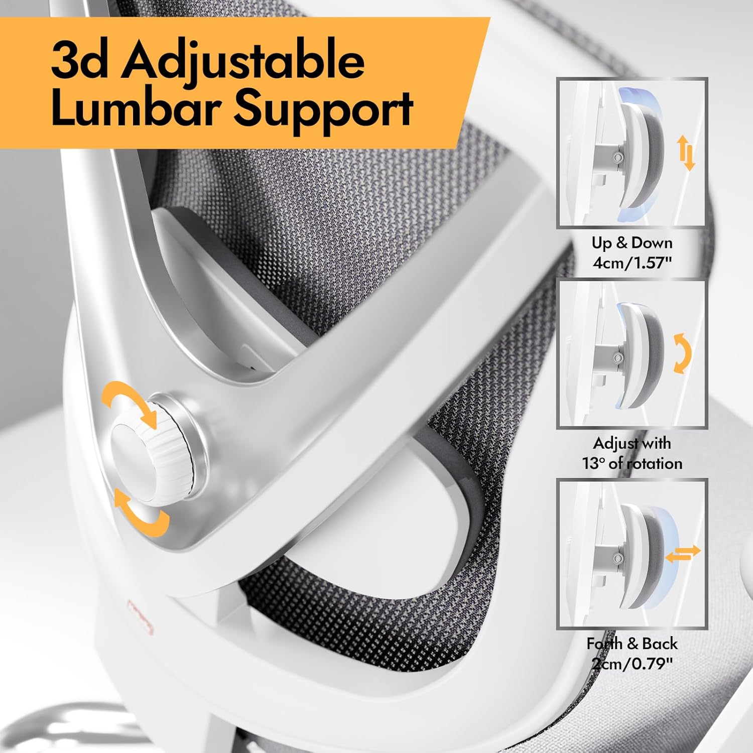 Ergonomic Mesh Office Chair - 3D Adjustable Lumbar Support & 3D Armrests, V-Shaped Back, Adjustable Desk Chair for