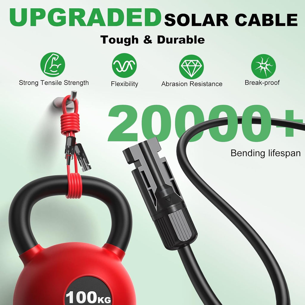 Solar Extension Cable 30Ft 10AWG, Solar Wire, 10 Gauge Tinned Copper PV Wire, Solar Panel Cables with Waterproof Male