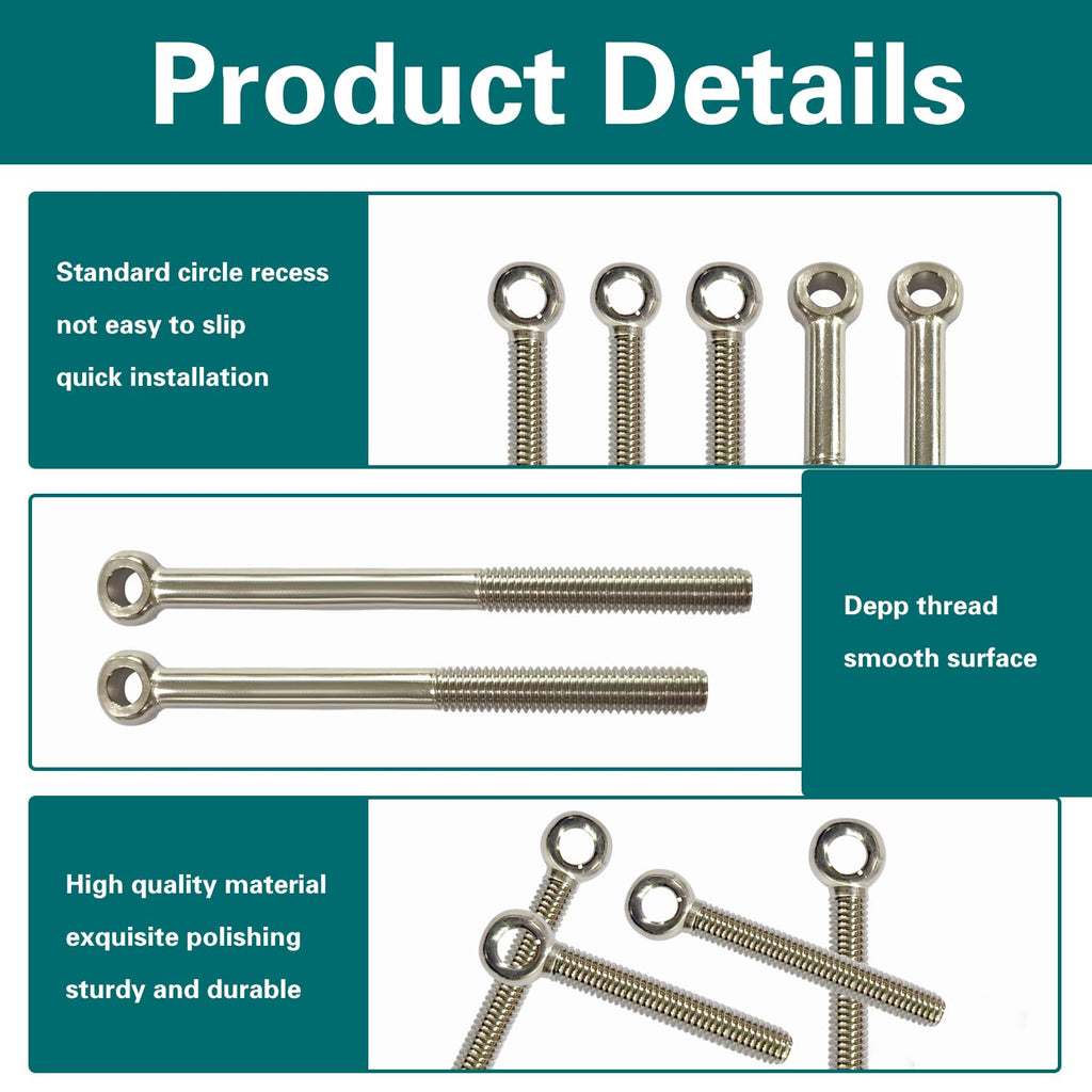 4Pcs M10 x 90mm Shoulder Swing Lifting Eye Bolt