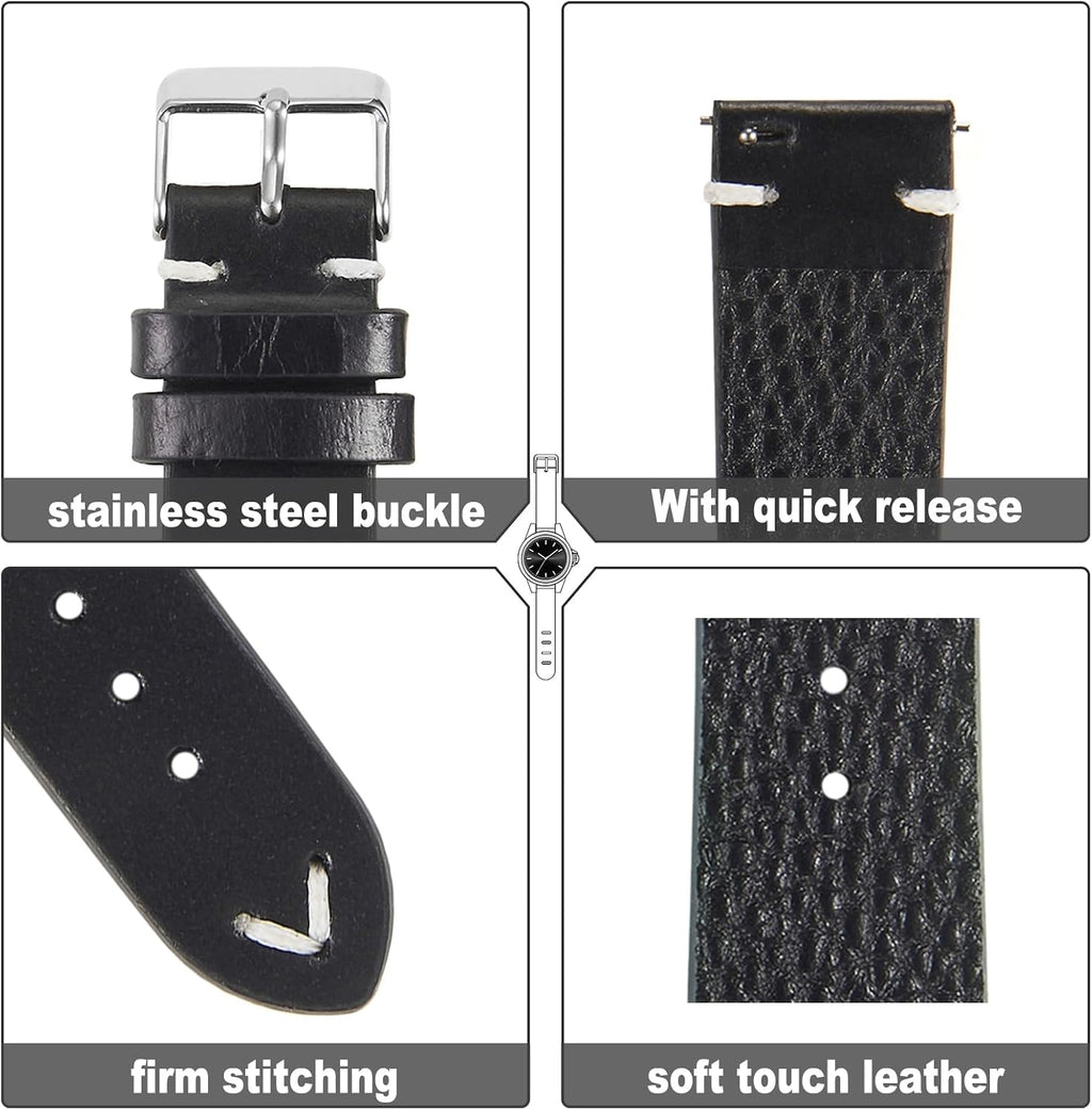Vintage Leather Watch Band Quick Release Replacement Genuine Watch Strap 18mm 19mm 20mm 22mm for Men and Women