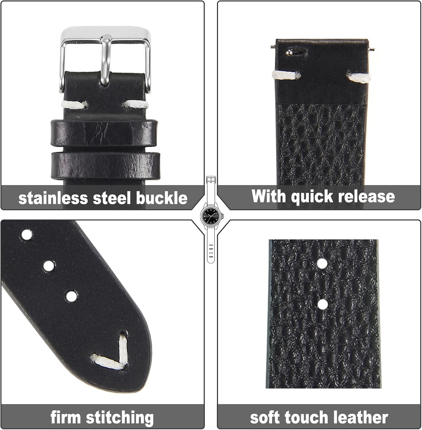 Vintage Leather Watch Band Quick Release Replacement Genuine Watch Strap 18mm 19mm 20mm 22mm for Men and Women