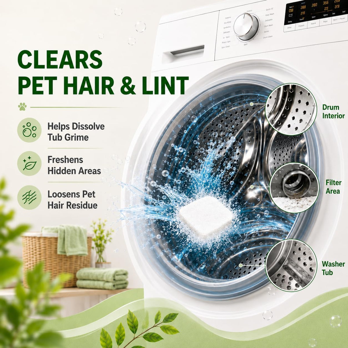 Washing Machine Cleaner for Pet Owners, 24 Tablets 1 Year Supply