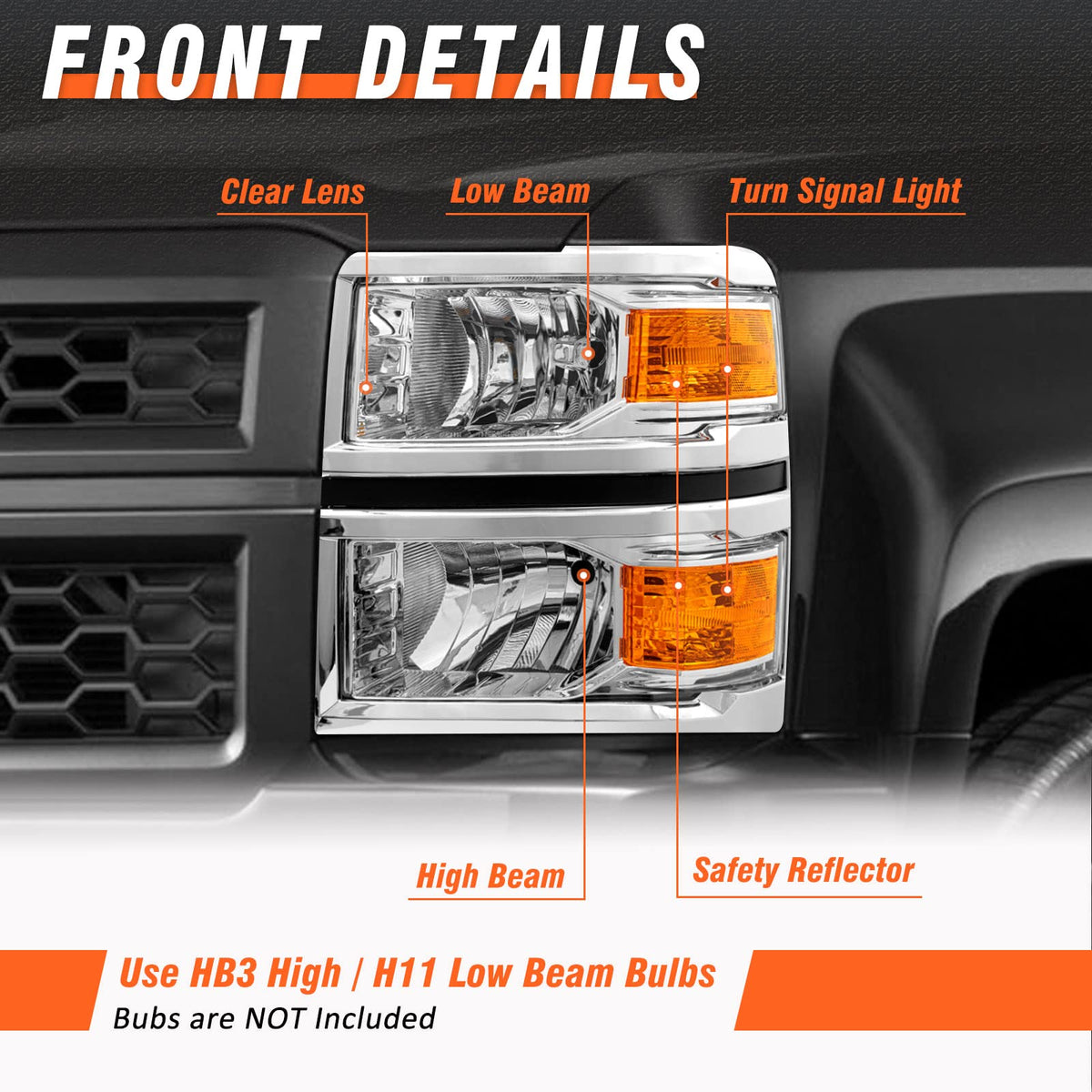 for 2014-2015 Chevy Silverado 1500 Pickup Headlights Pair