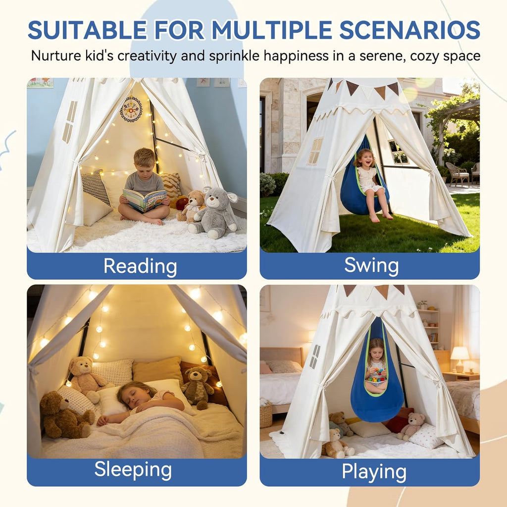 Swing Stand Frame with Sensory Pod Swings and Kids Tent,Play Tent,Heavy Duty Metal Swings Frame,Cotton Sensory Pod