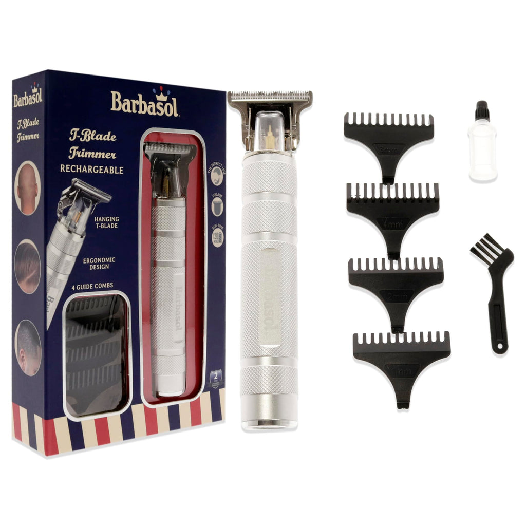 Stainless-Steel Rechargeable Zero-Gapped T-Blade Trimmer, Hanging Blade, 4 Guide Combs