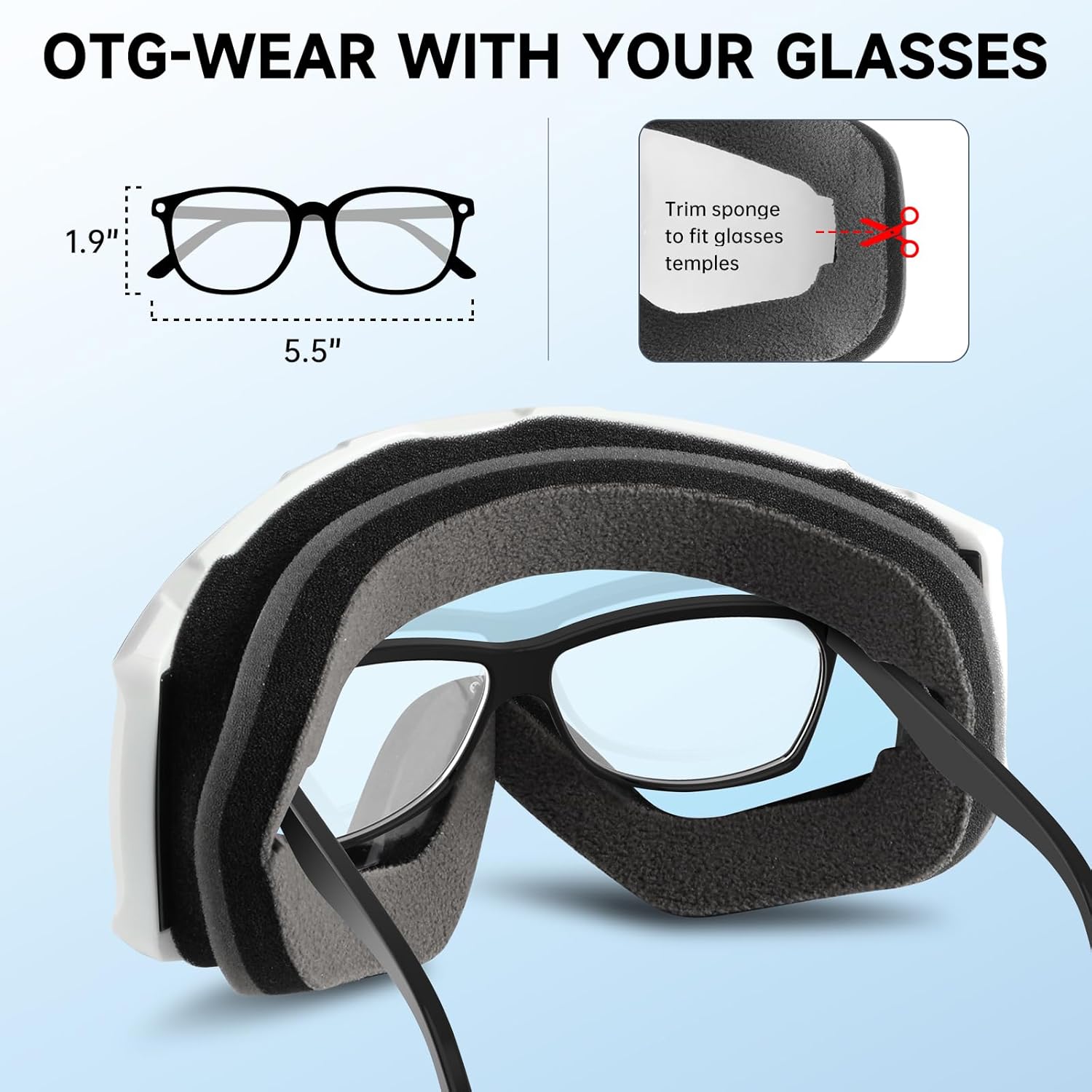 Ski Goggles OTG - Over Glasses Snow/Snowboard Goggles for Men, Women & Youth - 100% UV Protection