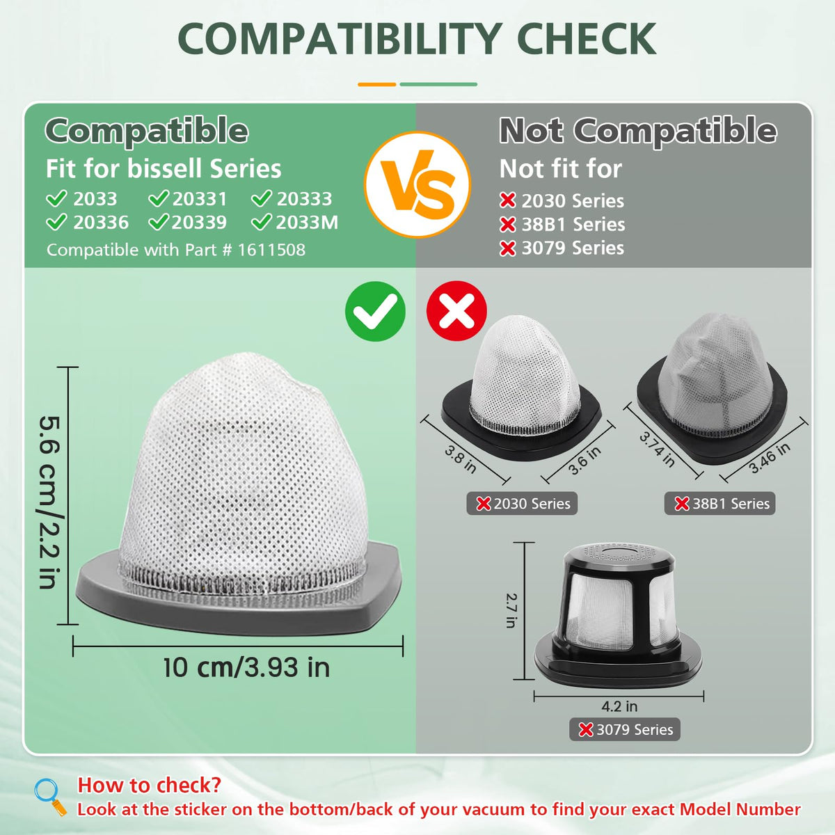 2033 Replacement Filter Compatible with Bissell 2033 Series Vacuum Cleaner
