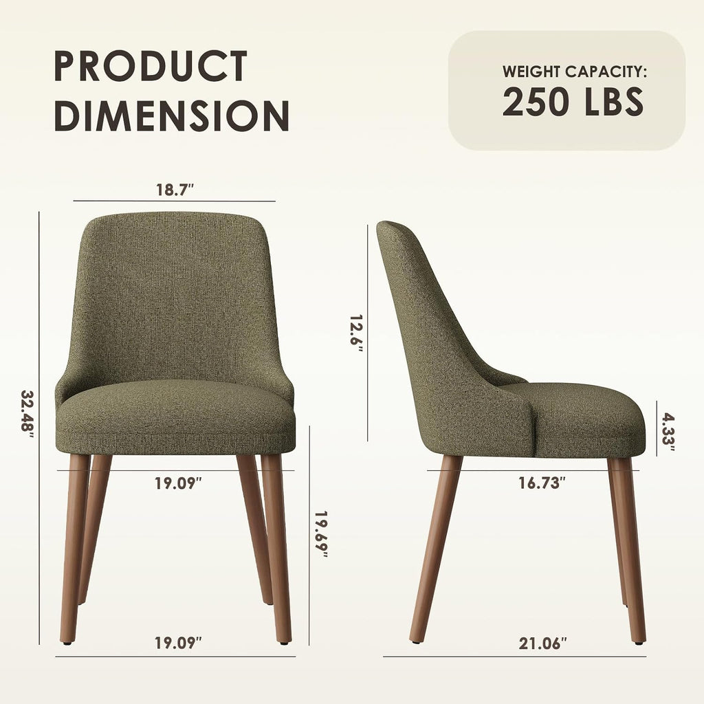 Upholstered Dining Chairs Set of 2 with High-Back, Green