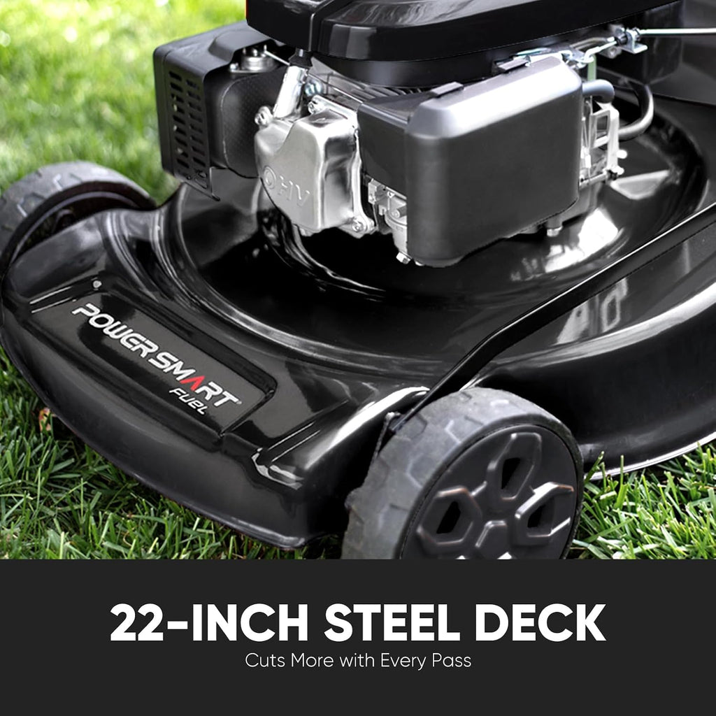 22-Inch Self Propelled Gas Lawn Mower, 170cc 4-Cycle OHV Engine, 3-in-1 Mulch/Bag/Rear Discharge, 6 Cutting Heights
