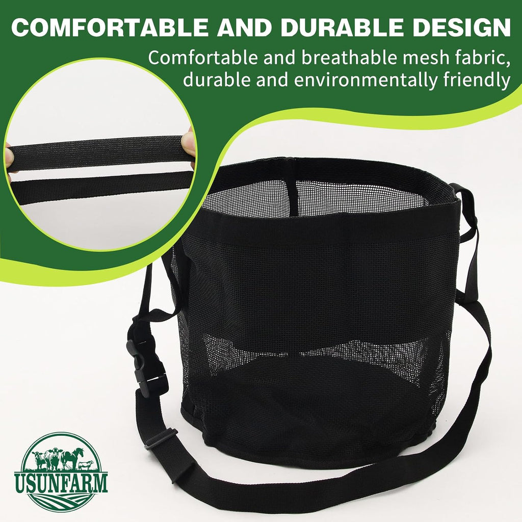Horse Feed Bag 2 Pack-Grain Feeder Reinforced Bottom Mesh Feeding Troughs
