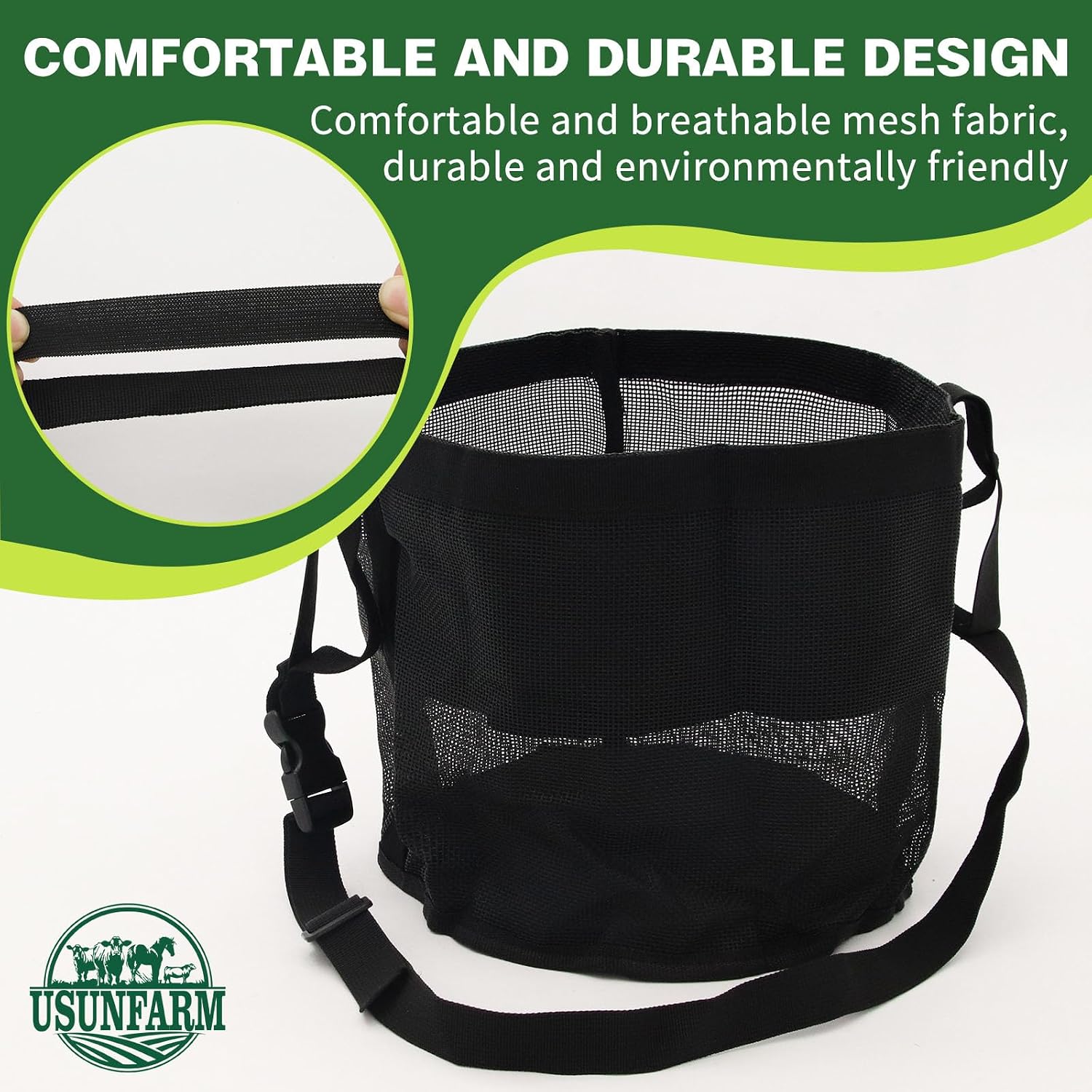 Horse Feed Bag 2 Pack-Grain Feeder Reinforced Bottom Mesh Feeding Troughs