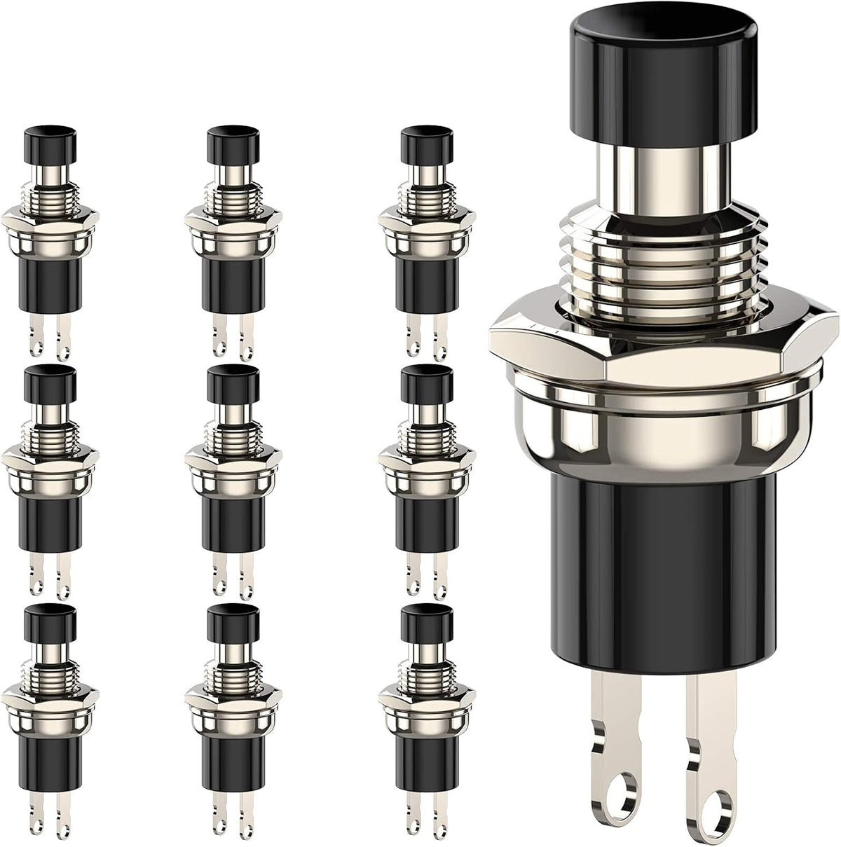 Momentary Push Button Switch, 1A 250VAC SPST Mini Pushbutton Switches Normal Closed (NC) Black Cap - 10pcs