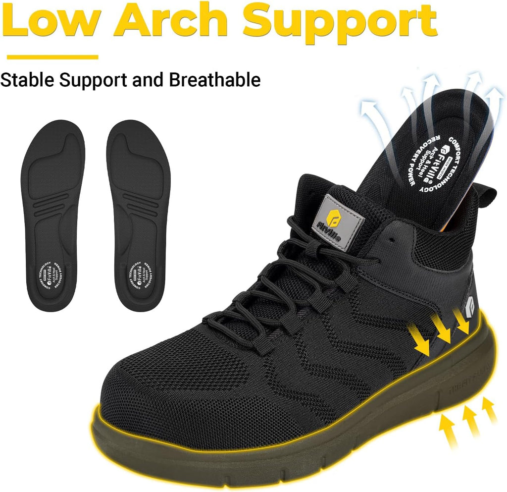 Extra Wide Work Boots for Men Composite Steel Toe Safety Boots High Top Work Shoes for Men