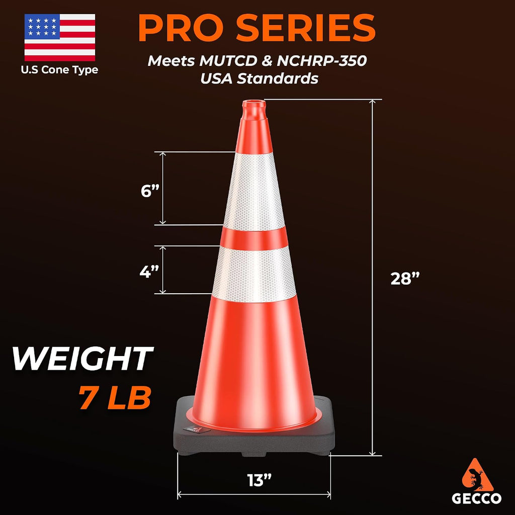 (6 Pack) 28 Inch 7 Lb Heavy Duty Orange Traffic Cones Set | Durable Safety Cones, Orange Cones, Parking Cones