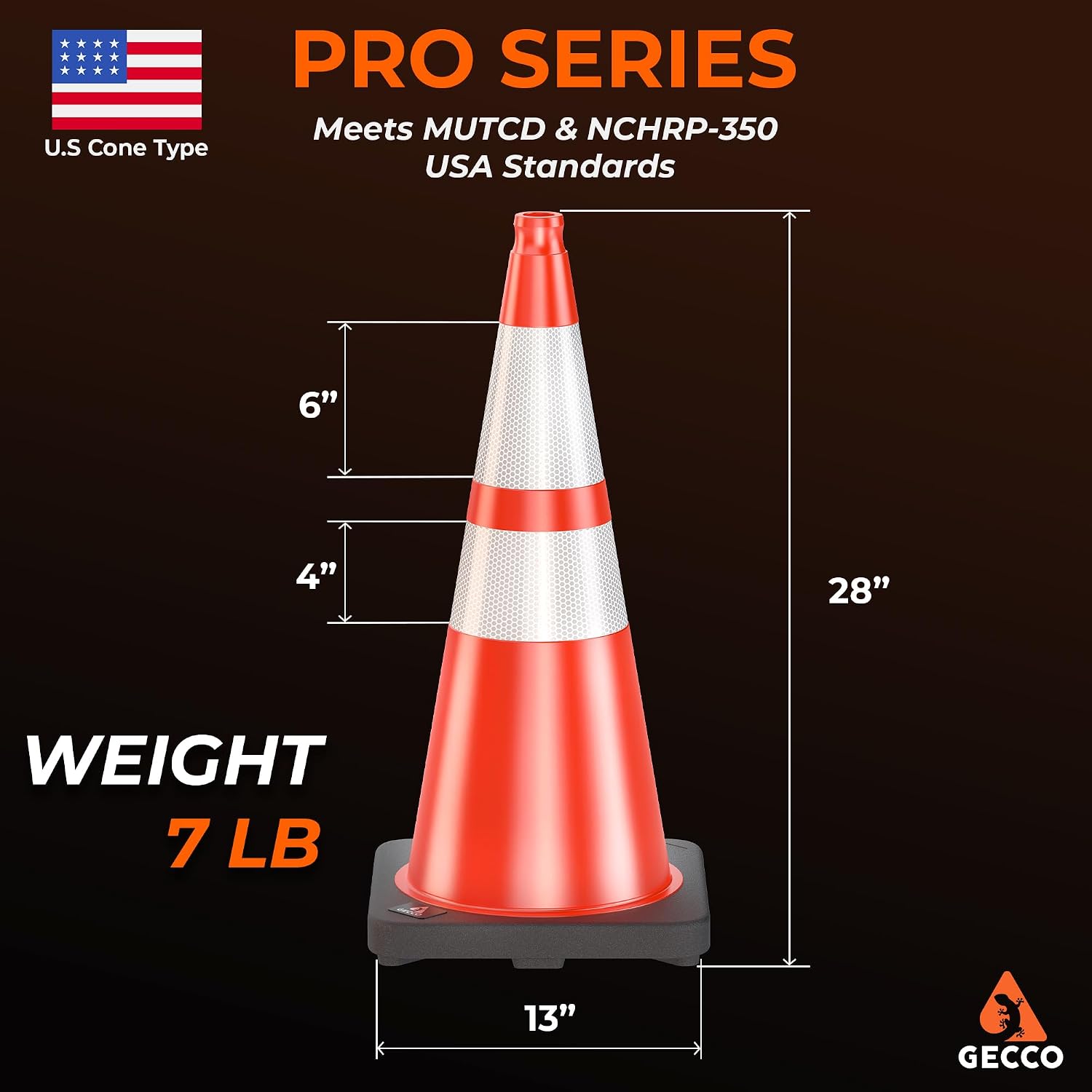 (6 Pack) 28 Inch 7 Lb Heavy Duty Orange Traffic Cones Set | Durable Safety Cones, Orange Cones, Parking Cones