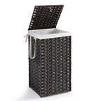 Laundry Basket with Lid, 65L Wicker Laundry Hampers, Chestnut Brown