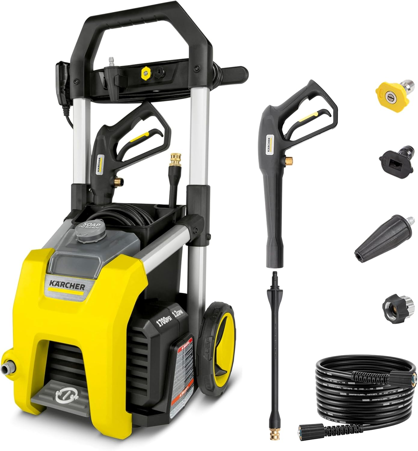 Pressure Washer K1700, CETA Certified, 3 Spray Nozzles, Detergent Tank, for Cars, Driveways, Siding, Patios, 1.2 max.