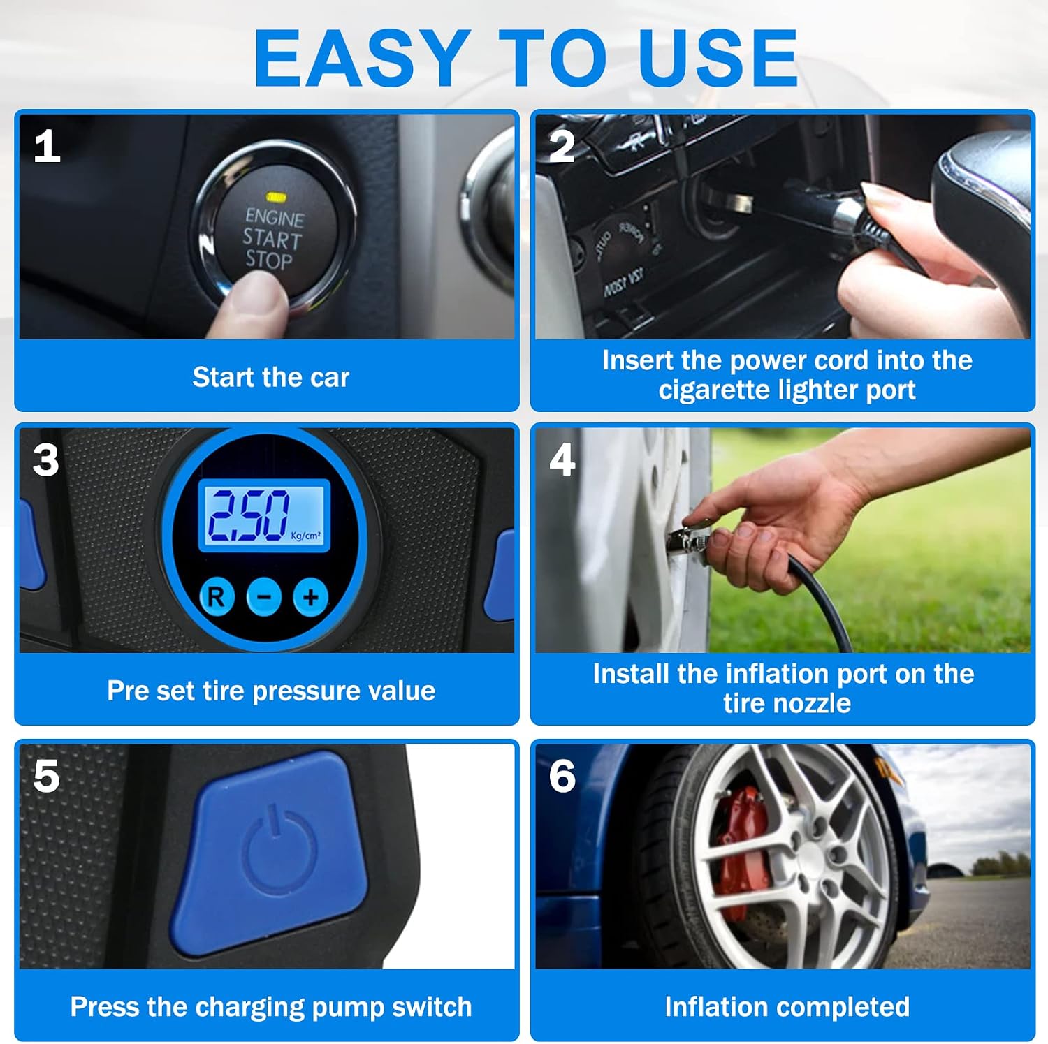 Tire Repair Kit, Tire Inflator Portable Air Compressor, Heavy Duty Flat Tire Repair Kit With 12V Air Pump For SVU