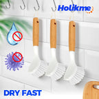 3 Pack Dish Brush with Bamboo Handle Cleaning Brush,White