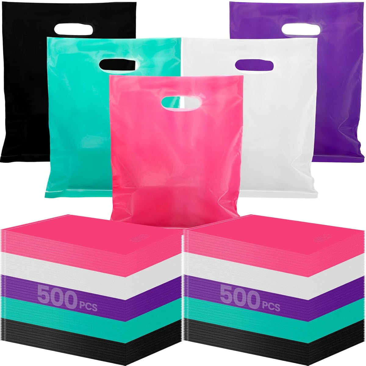 500 Pcs Shopping Bags Bulk for Small Business, Multicolor