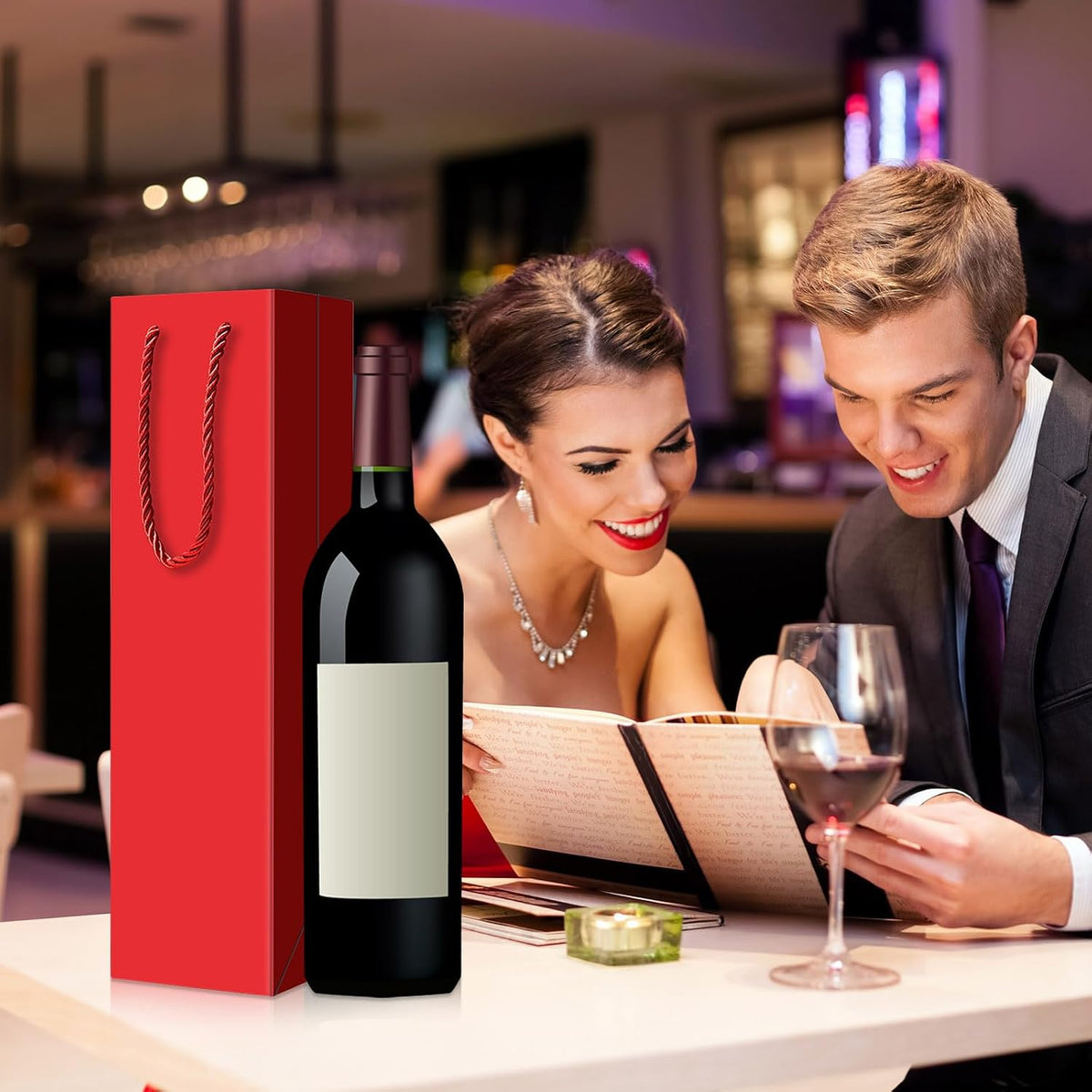 80 Pack Wine Gift Bag Bulk, 4"x3.5"x14" Wine Bag, Red