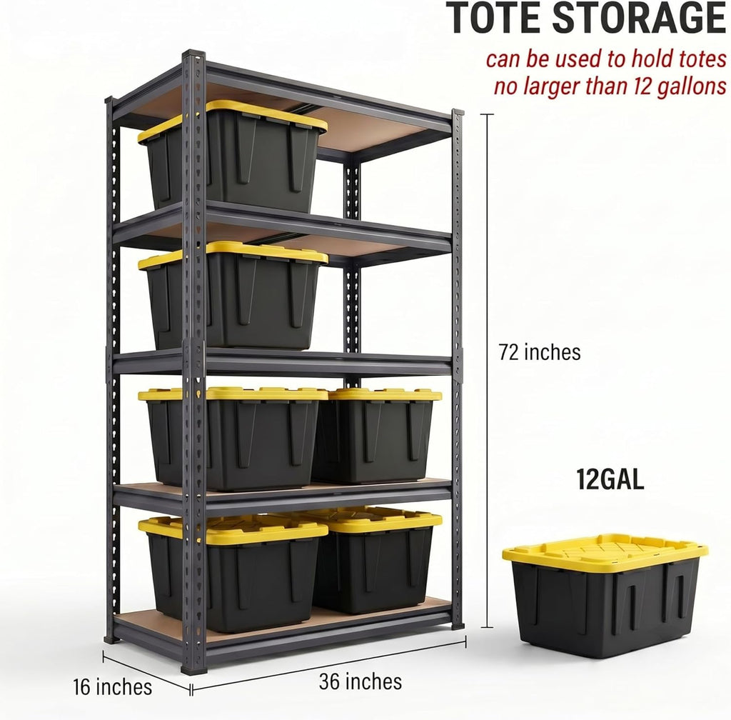 Shelving Unit, 2850LBS Heavy Duty Metal Shelves for Storage, 5-Tier Adjustable Boltless Storage Rack for Kitchen