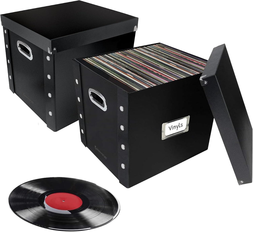 Vinyl Record Storage Box, 12 In, 2-Pack, Holds 75 Albums