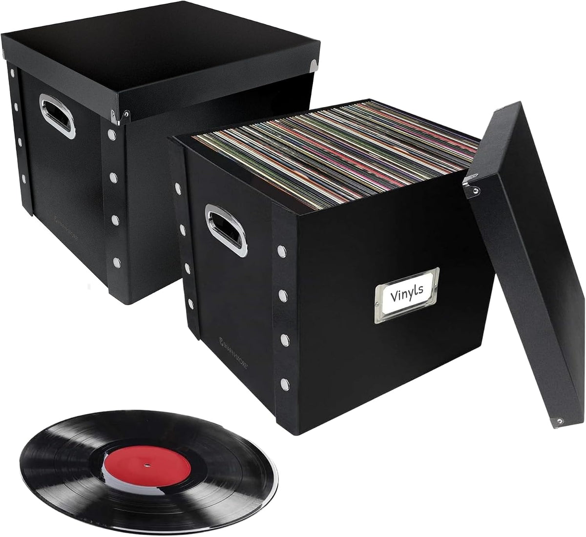Vinyl Record Storage Box, 12 In, 2-Pack, Holds 75 Albums