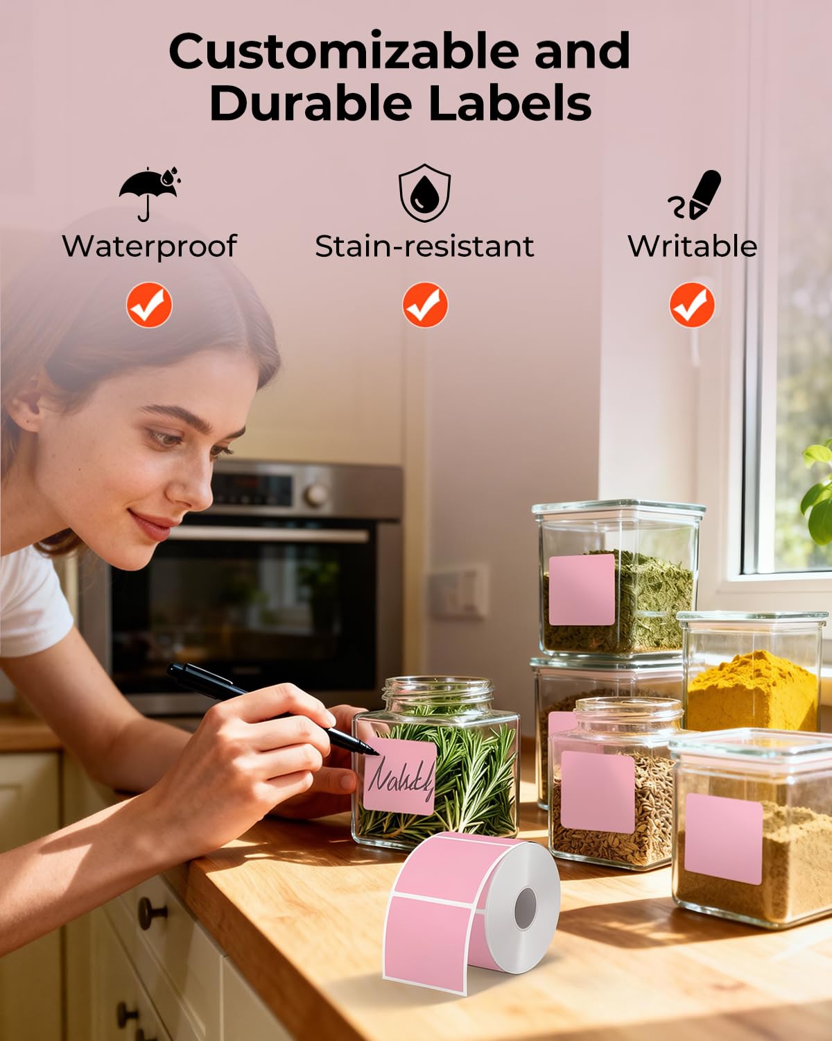 2x2 Thermal Labels, 750 Sheets/Roll, Pink
