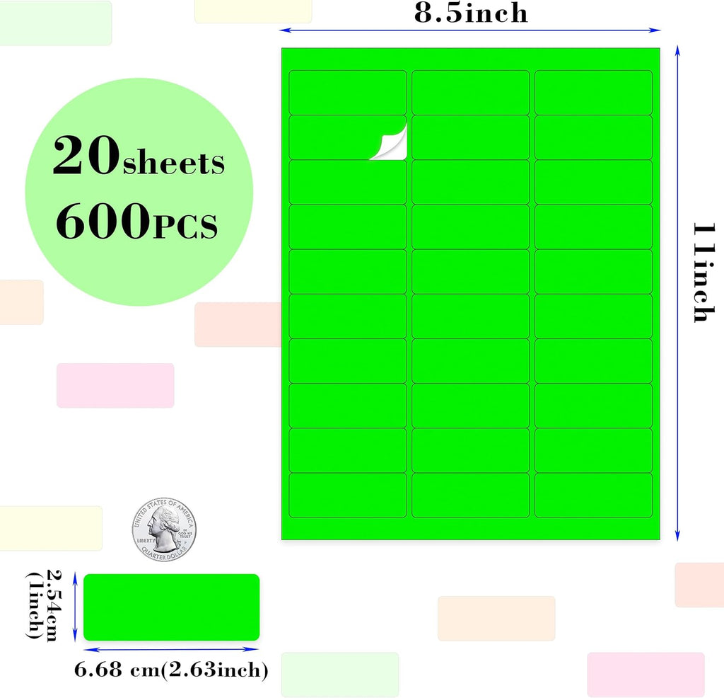 Fluorescent Shipping Address Labels,1" x 2-5/8" Neon Label 600 PCS