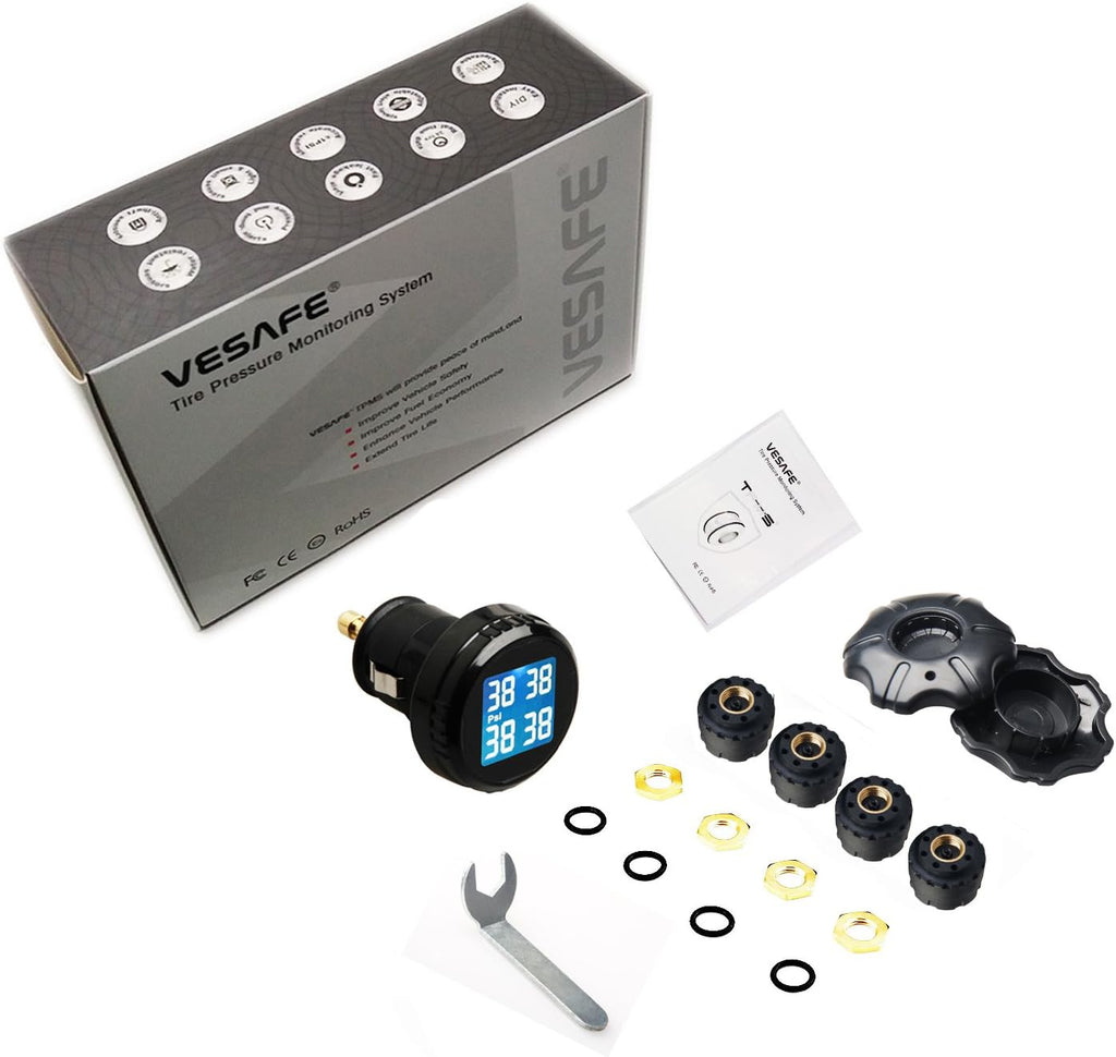 Wireless Tire Pressure Monitoring System (TPMS) for Small Size 4-tire Vehicles, Including 4 External Cap sensors