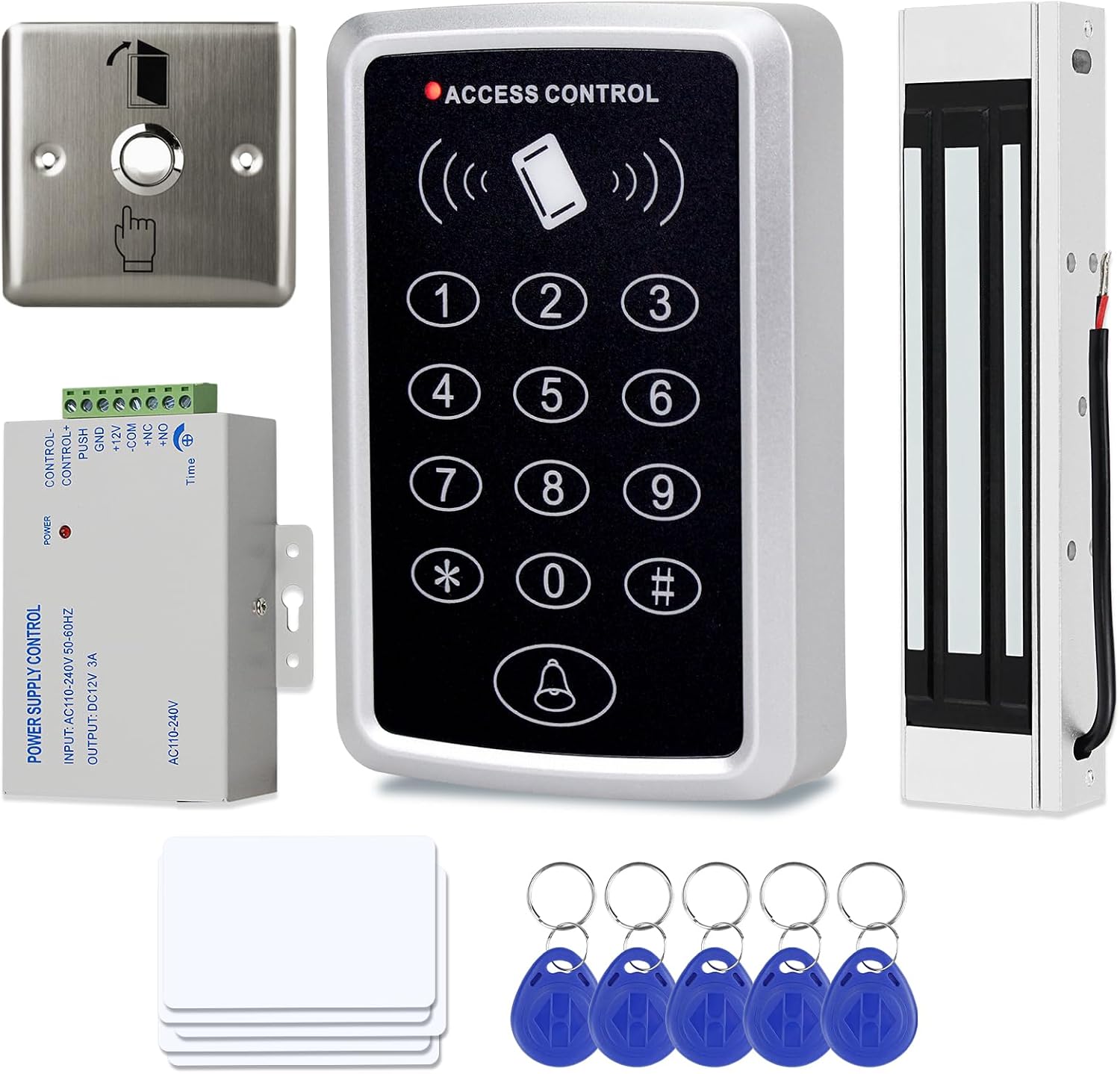 Door Entry System with Waterproof Access Control Keypad Power Supply DC 12V,Door Lock Release Switch,Electric Lock