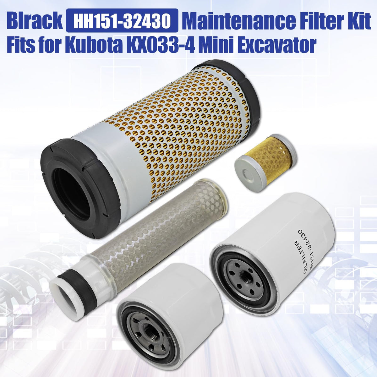 Blrack HH151-32430 Maintenance Filter Kit Fits for Kubota KX033-4