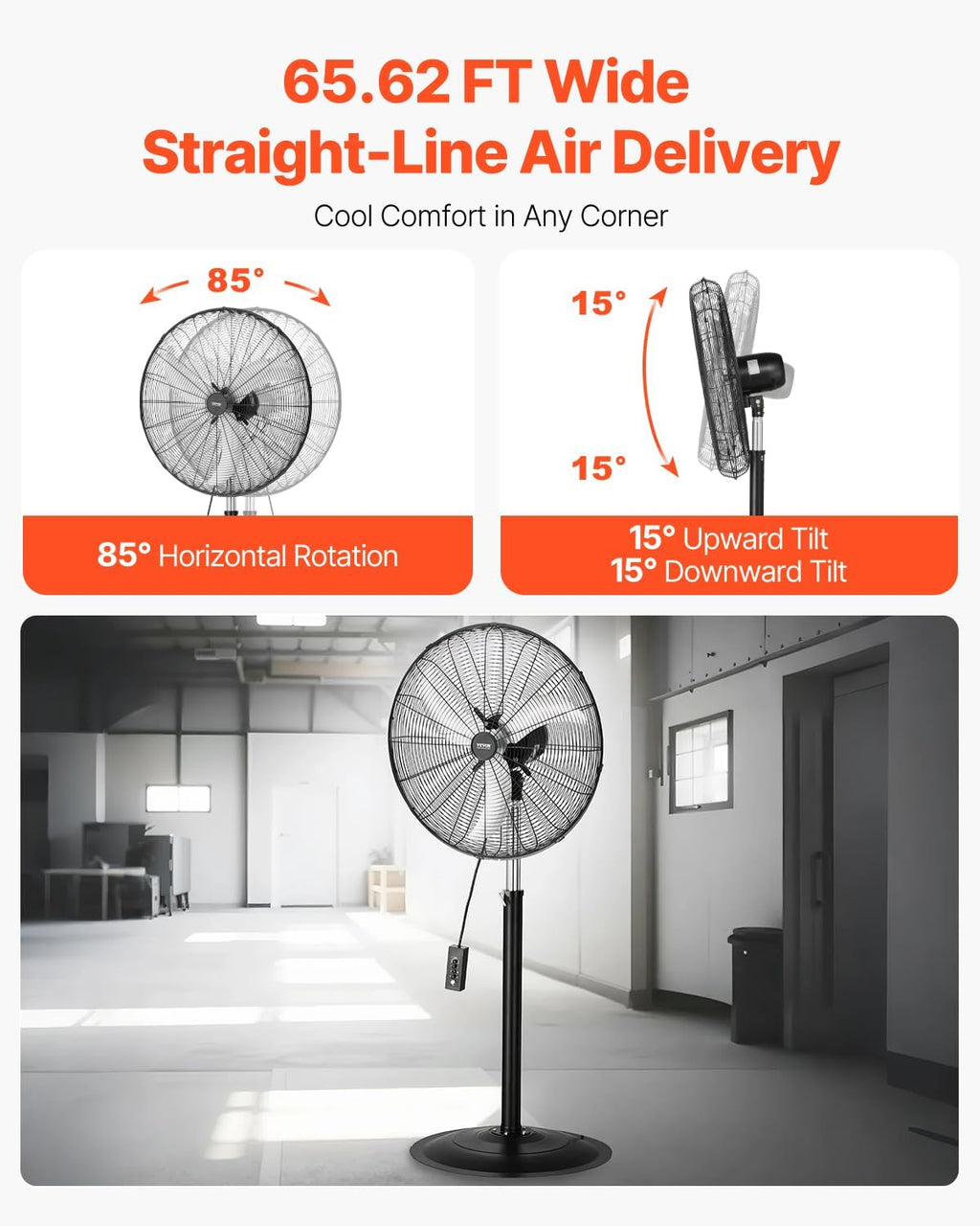 Industrial Pedestal Fan, 30 Inch 85-Degree Oscillating Fan, Height Adjustable Standing Fans with 3 Adjustable Speeds