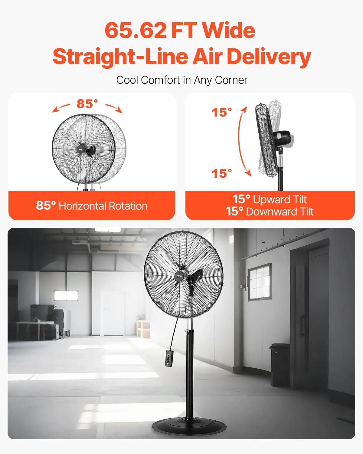 Industrial Pedestal Fan, 30 Inch 85-Degree Oscillating Fan, Height Adjustable Standing Fans with 3 Adjustable Speeds
